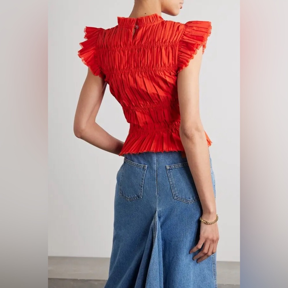 Sea New York NY Greir Gathe Poplin Top Size Small Orange/Red - Picture 3 of 8